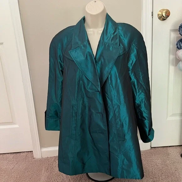 Vintage Silk Teal Women's Coat Size 8/Medium - Picture 1 of 5